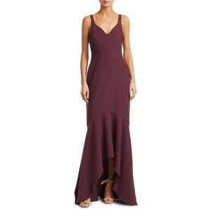 Cinq a Sept Sade High-Low Mermaid Gown Plum Wine Sz 4